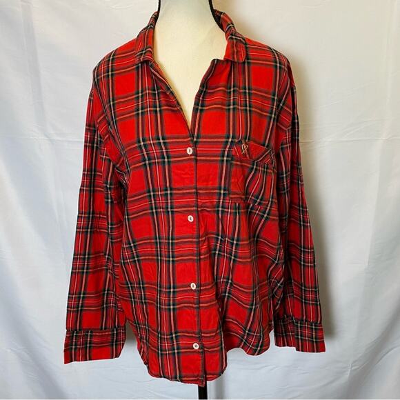 Victoria's Secret Other - Victoria’s Secret Women’s Pajama Top Medium Red Plaid Flannel Button Down